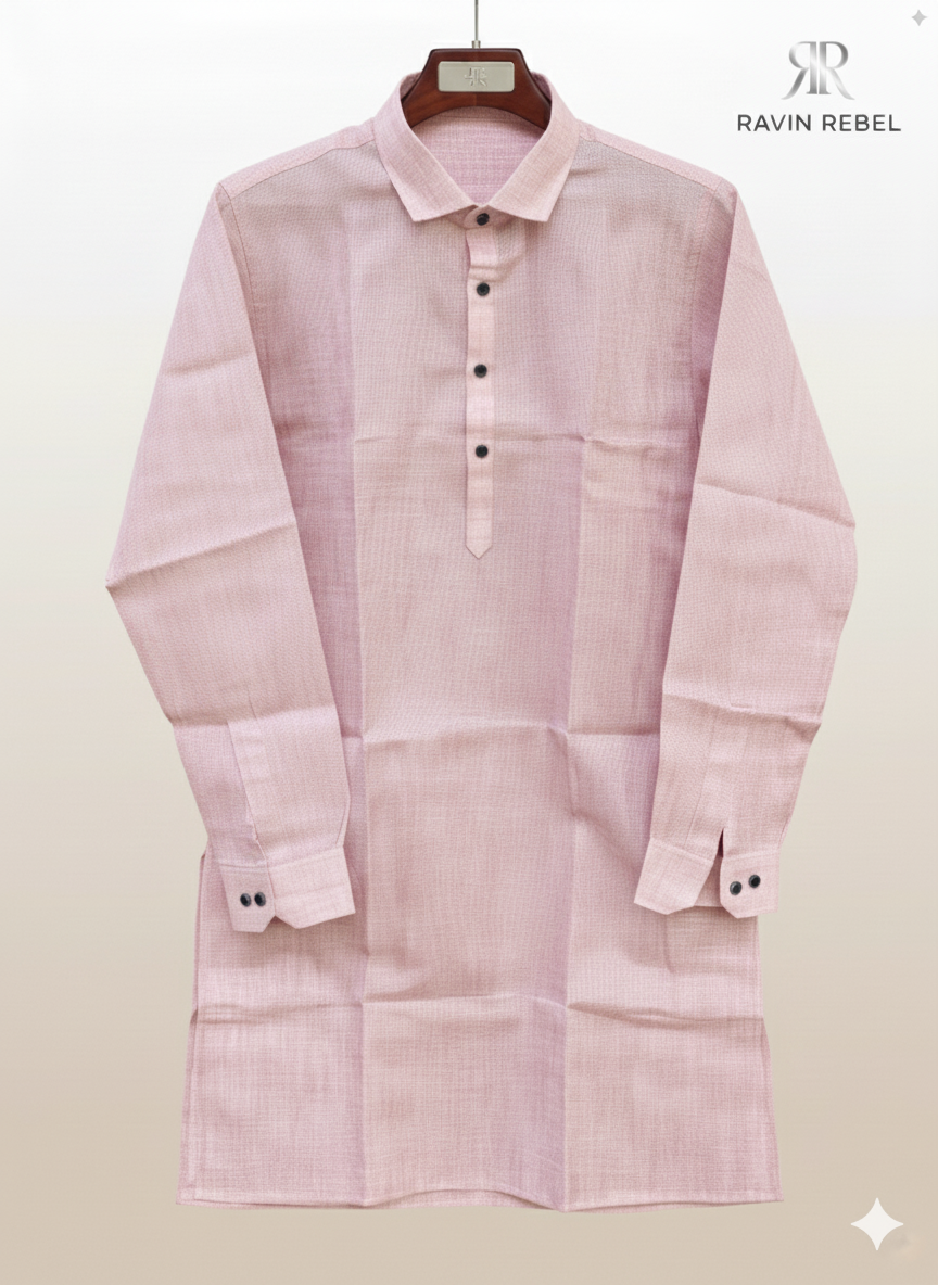 Men's Cotton Regular Textured Long Kurta Full Sleeves - Casual Ethnic Wear