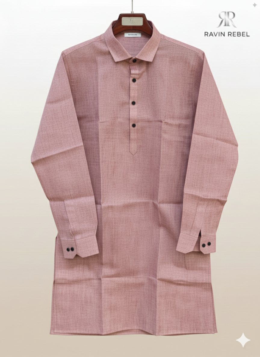 Men's Cotton Regular Textured Long Kurta Full Sleeves - Casual Ethnic Wear